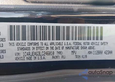 2020 Jeep Grand Cherokee Altitude 4X2 from USA, damaged, VIN 1C4RJEAG3LC246010